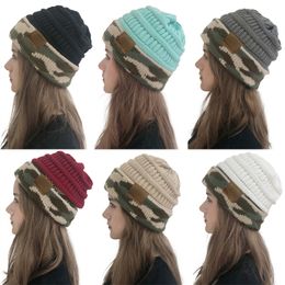Chapeau en laine de Camouflage avec Logo, 6 couleurs, automne et hiver, pull chaud en plein air, chapeau tricoté, chapeaux décontractés pour femmes
