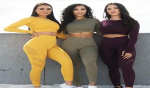 6 couleurs femme vêtements de yoga ensemble sans couture trucs de sport leggings de sport poids légers vêtements de fitness en plein air 2 pièces Suit8281726