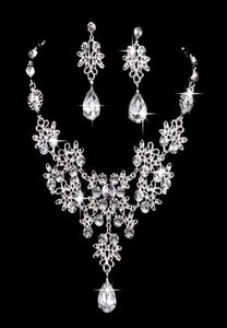6 kleuren vrouwen bling kristallen bruids sieraden set zilveren diamant bruiloft statement ketting hang oorbellen voor bruid bruidsmeisjes AC2222270