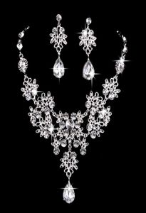 6 kleuren vrouwen bling kristal bruids sieraden set zilveren diamant bruiloft statement ketting ketting oorbellen voor bruid bruidsmeisjes AC9493143