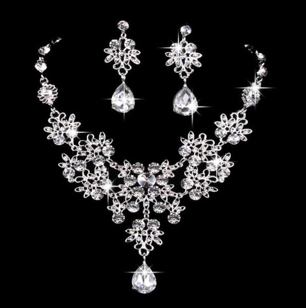 6 couleurs femmes Bling cristal bijoux de mariée ensemble argent diamant déclaration de mariage collier boucles d'oreilles pour mariée demoiselles d'honneur Ac3712428