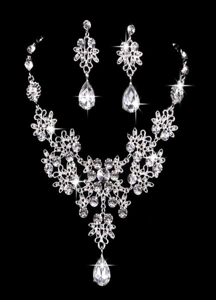6 Farben Damen Bling Kristall Brautschmuck Set Silber Diamant Hochzeit Statement Halskette Ohrhänger für Braut Brautjungfern Ac2276668