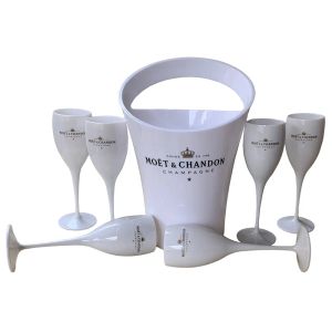 6 kopjes, 1 emmer ijsemmer en wijnglas, hoog acrylglas, champagnewijnglas, trouwbar, feestwijnflessenkoeler