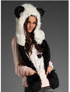 Hiver Fausse Fourrure Plein Animal Loup Capuche Chapeau 3-en-1 Mitaines Dessin Animé Écharpe Gants Esprit Pattes Oreilles