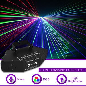 6 ojos RGB a todo color DMX Beam Network Laser Scanning Light Home Gig Party DJ Etapa Iluminación Sonido Auto A-X6