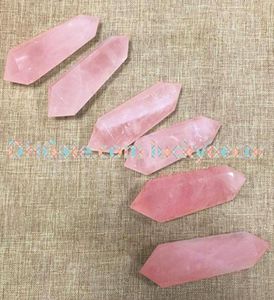 6 FACET DOUBLE TERMINÉ SACRED Point authentique naturel pur à rose Quartz guérison Crystal Gemstone Prism Wand 6080 mm Reiki Stones 8380588