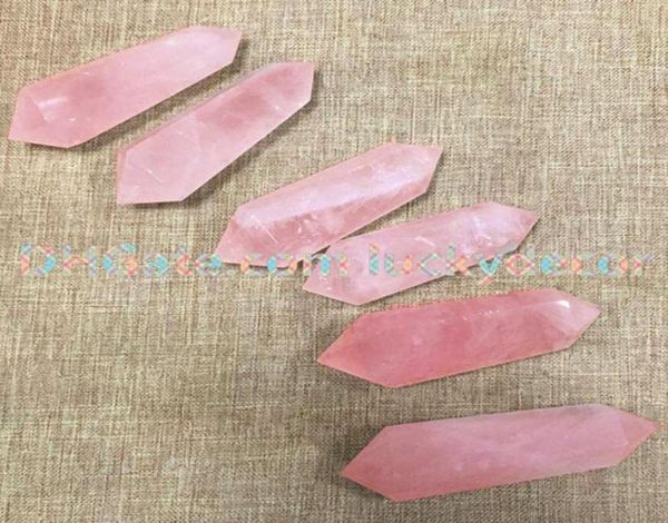 6 Facetas Doble Terminación Punto Sagrado Genuino Natural Cuarzo Rosa Cristal Curativo Piedra Preciosa Prisma Varita 6080mm Piedras Reiki 7359124