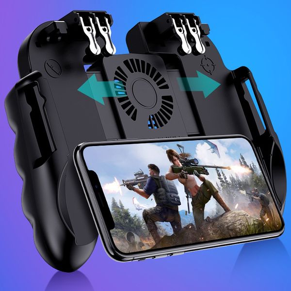 Manette de jeu pour téléphone portable, fonctionnement à 6 doigts, avec ventilateur de refroidissement, pour Smartphone iOS et Android, Joystick, batterie refroidisseur