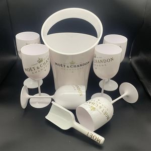 6 glas 1 Ijsemmer 1 Scoop Champagne Fluiten Party Plastic Bekers Cocktail Cup Witte Kast Acryl wijnglazen Cooler292Q