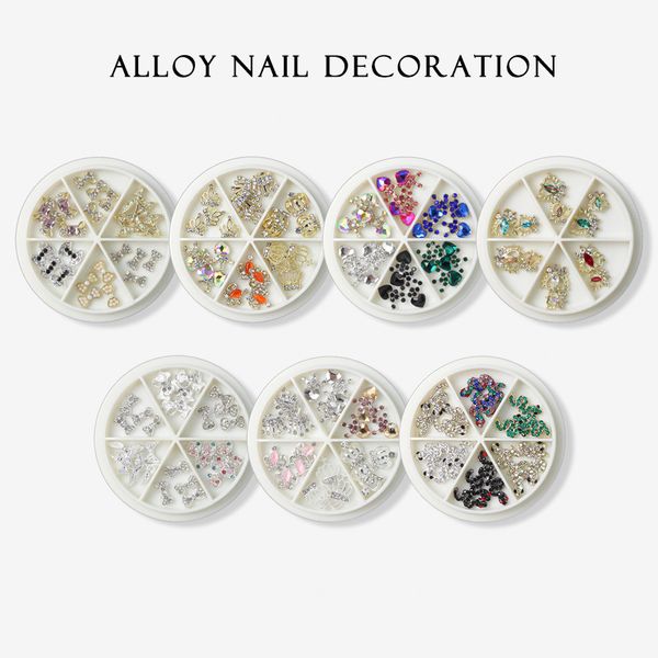 6 grilles 3d alliage luxueux en alliage nail art strass Bow Planet Pearl Nail Big Diamond Manucure Designer Jewelry Set décorer