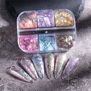 6 rasters opaal nagelvlok glitter poeder kristal edelweiss gepolariseerd hoogglans visschalen glanzende manicure decoratie nagels kunstglas pailletten tools