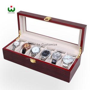 6 Grids slots Senior Wood Paint horloges Display Case Pakket Hele grid horloge display box opbergdoos horloge case 6 rangement b243K