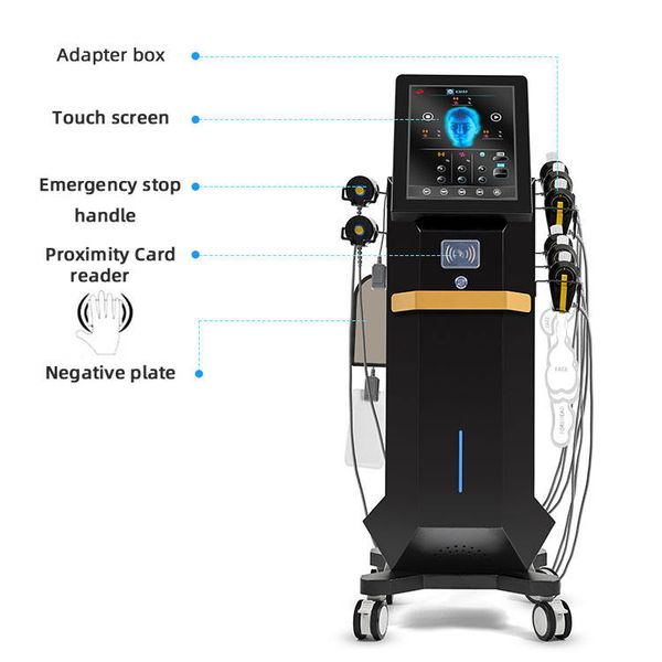 6 manijas Vertical No invasivo Eléctrico Magnético RF Levantamiento facial Estiramiento de la piel EMS Estimulador muscular facial Microcorriente V Máquina antienvejecimiento facial