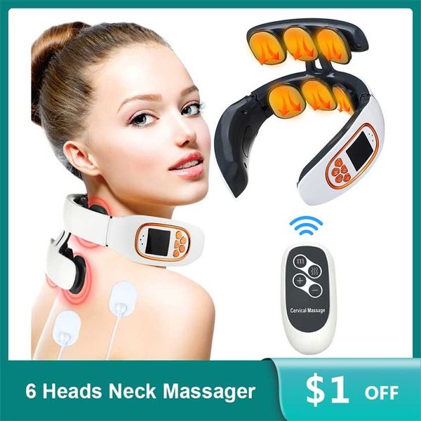 Masajeador de pulso eléctrico para cuello y espalda de 6 cabezales con alivio del dolor por calor relajación TENS Cervical con Control remoto 220208