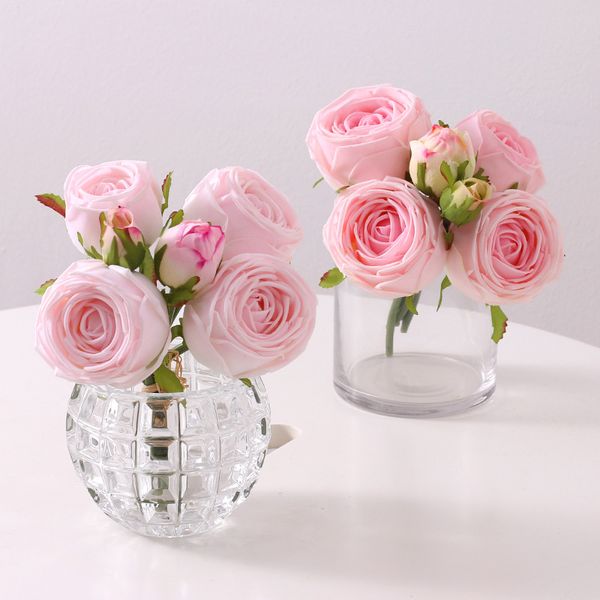 6 têtes Simulation hydratant Rose fleur Bouquet mariage poignée Rose Flore photographie accessoires décor à la maison fournitures