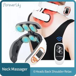 6 cabezas Smart Electric Neck and Back Pulse Massager TENS Calor inalámbrico Vértebra cervical Relax Dolor Amasamiento Máquina de masaje 220512