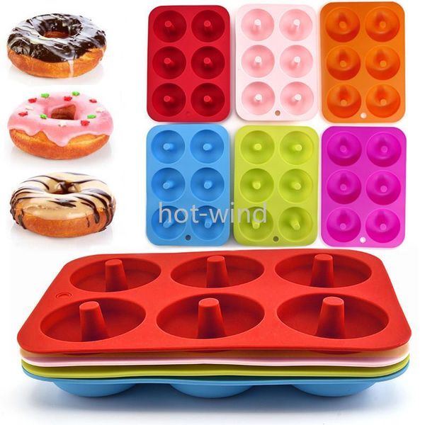 6 trous beignet moule silicone plaque de cuisson antiadhésive résistant à la chaleur réutilisable plié beignets fabricant coloré doux dessert faisant outil DHL rapide