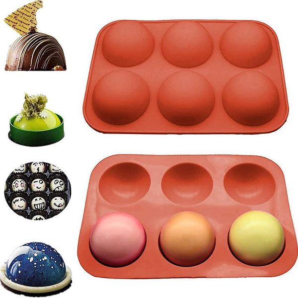 Moule de cuisson en Silicone à 6 trous, pour ustensiles de cuisson 3D, demi-boule de chocolat, moule à cupcakes, outils de cuisine à Muffin DIY