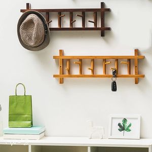 6 Haken Wall Mount Coat Rack Rail Ingang 360 Graden Rotatie Hoed Kleding Handdoekenrek - Houtkleur