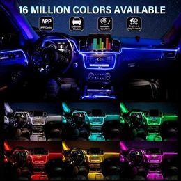 Bandes lumineuses LED en Fiber optique 6 en 1, 6M, RGB, lumière ambiante pour intérieur de voiture, avec contrôle par application, lampe décorative d'ambiance automatique, 250h