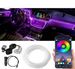 6 in 1 6M RGB LED auto-interieur omgevingslicht glasvezelstrips licht met app-bediening auto sfeer decoratieve lamp4071018