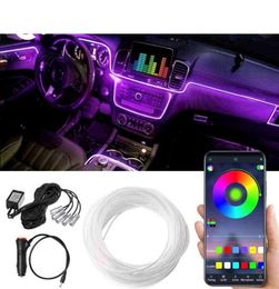 6 In 1 6m RGB LED -auto Interieur omgevingslicht Vezel Optische strips Licht met app Control Auto Atmosfeer Decoratieve lamp2893546