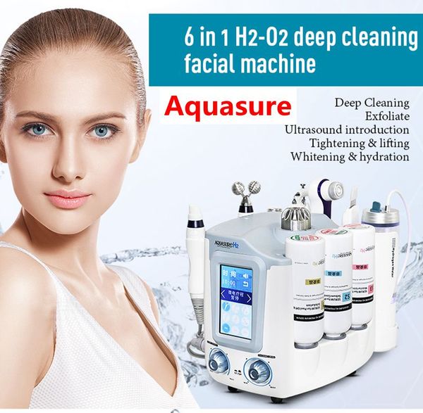 6 en 1 Aquasure H2 O2 Agua Dermabrasión Hydra Máquina Facial BIO Masaje de elevación Aqua Peeling Care Cuidado de la cara Limpieza profunda Spa Belleza