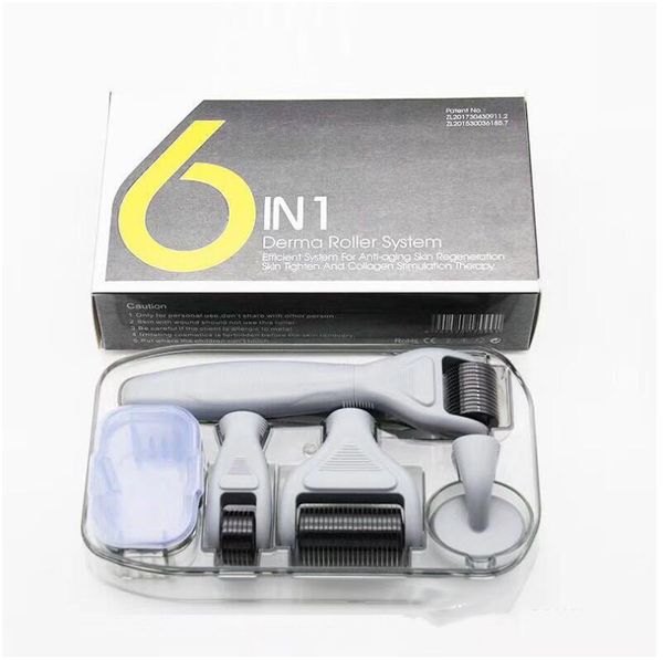 Kit Derma Roller 6 en 1 pour le visage et le corps - Dermaroller à micro-aiguilles de 0,25 mm et 0,3 mm avec 5 têtes remplaçables, étui de rangement et réservoir de désinfection