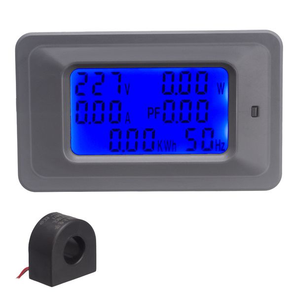 6 en 1 probador de voltaje de CA de amperímetro digital 100a/20A 110 ~ 250V Monitor de panel LCD Medidor de energía de energía HZ