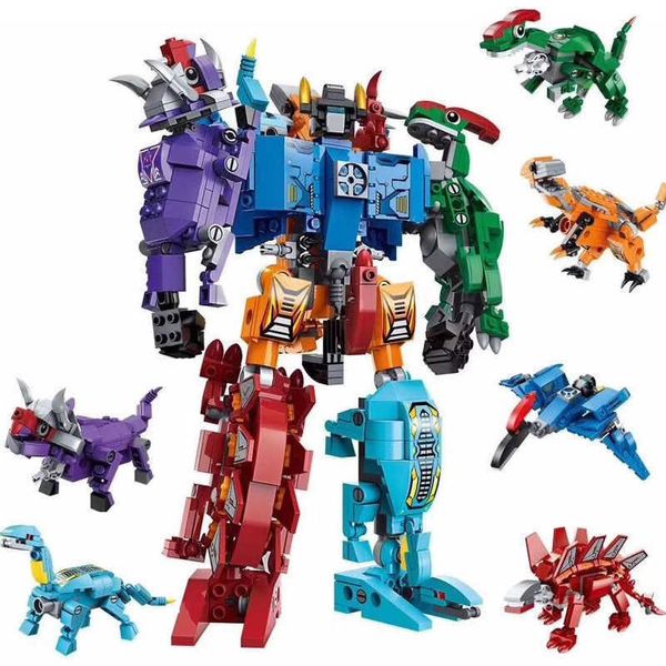 6 en 1 Dinosaurio Mecha Deformación City Guard Robot Enlighten Block Set Niños Educativo Juguete de construcción H0917