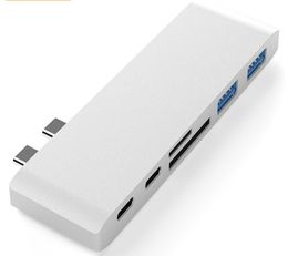 Adaptateur Hub double USB type-c 6 en 1, Dongle compatible USB 30, Charge rapide PD Thunderbolt 3, lecteur de carte SD TF pour MacBook3989587