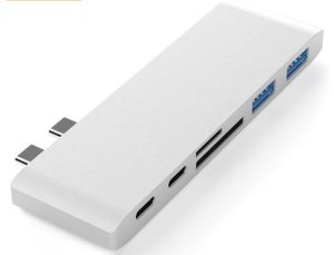 6 In 1 Dual USB Type C Hub Adapter Dongle Support USB 3.0 Quick Charge PD Thunderbolt 3 SD TF Card Reader