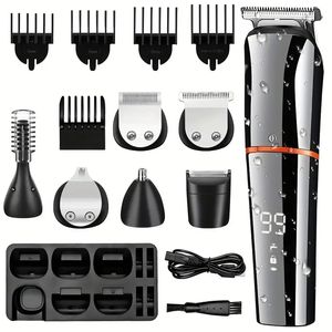 Cortapelos 6 en 1, cortapelos multifuncional para barba y cuerpo Facial con pantalla LCD, Kit eléctrico para el cuidado del cabello para hombres