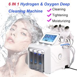 6 en 1 Hydra Dermabrasion Machine Oxígeno Facial Spray Agua Limpieza profunda RF BIO Microcorriente Estiramiento facial Depurador ultrasónico Cuidado de la piel