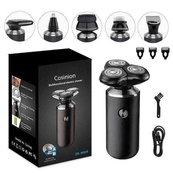 6 en 1 hommes Kit de toilettage humide sec rasoir électrique barbe nez cheveux rasoir Rechargeable tête chauve Machine à raser 231225