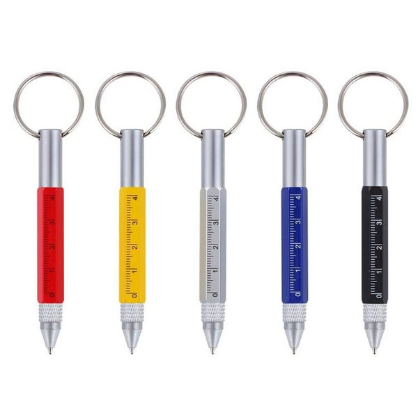 Stylo à bille multifonction 6 en 1, avec outil portatif, règle de mesure, tournevis, stylet pour écran tactile, porte-clés