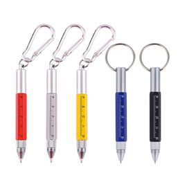 6 in 1 Multitool Tech Tool Pen Sleutelhanger Schroevendraaier Pen met Liniaal Balpen Vullingen Metalen Gereedschappennen voor Studenten, Kantoorpersoneel, Bouwvakkers