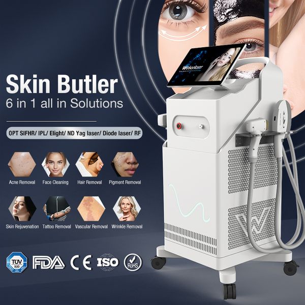 6 en 1 Opt Shr ipl Face Treatment Diode Machine d'épilation laser Nd Yag Laser Tatouage Pigments Réductions