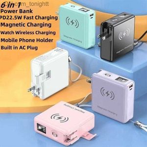 6 en 1 Power Bank 15000mAh Chargeur sans fil magnétique Powerbank pour iPhone14 iWatch Samsung Chargeur portable Batterie de rechange Q230826