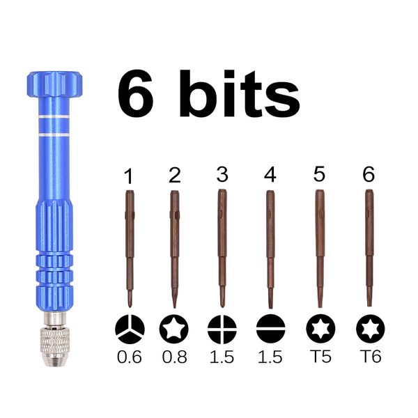 Tournevis 6 en 1 Bronze S2 Bits tournevis avec 0.6Y 0.8 Pentalobe 1.5 Phillips fendu T5 T6 Kit d'outils de réparation pour iPhone 4 5 6 7 600 pièces