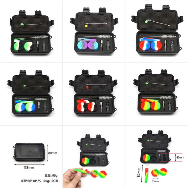 Ensemble de tuyaux à fumer 6 en 1 ensemble de tuyaux portables et mini kit de contenant de cire de silicone Gel de silice de qualité alimentaire Extrêmement élastique