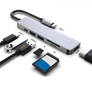 6 in 1 Type-C Docking Station USB C HUB 4K HD 87W Snelle LADING USB3.0 Splitter SD / TF-kaart Slots Adapter voor MacBook Converter