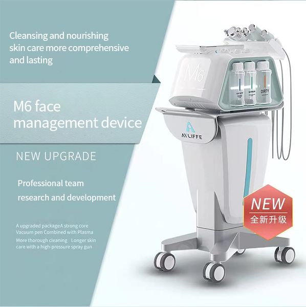 Machine de microdermabrasion nettoyante pour le visage à ultrasons 6 en 1 Nouvelle génération d'équipements de gestion de la peau Plasma RF Anti-âge Lifting du visage Hydrodermabrasion