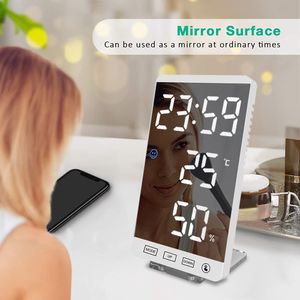 6 inch LED-spiegel Wekker Touch-knop Muur Digitale Klok Tijd Temperatuur Vochtigheid Display USB Uitvoerpoort Table Clock 210310