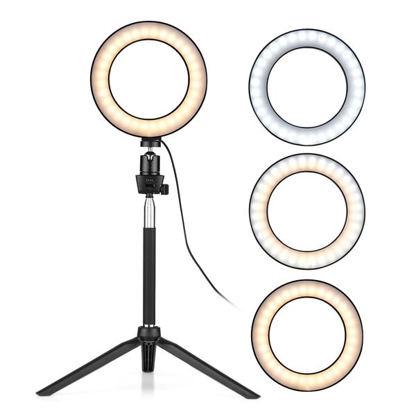 6 pouces Mini LED anneau lumière photographie lampe Dimmable 3 Modes d'éclairage Mini bureau trépied rotule pour Selfie photographie