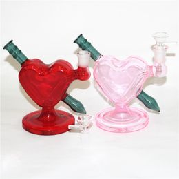 6 inch roze hart vorm glazen bong met glazen kom waterpijp shisha beker dab rig rook waterleidingen filterbubbler