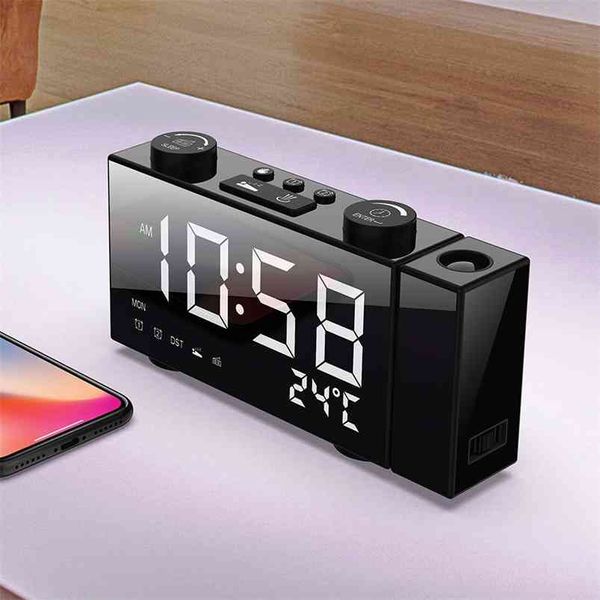Reloj despertador de Radio de proyección FM Digital portátil de 6 pulgadas, 4 ajustes de brillo, fuentes de alimentación USB, termómetro LED 210804