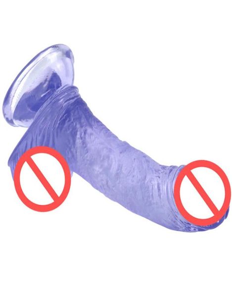 Dildo réel de 6 pouces avec une forte tasse à aspiration transparente Blue PVC Simulation Pénis Vagin Ass Massageur Sex Toy pour la SEX féminine6154223