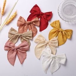 Lazo para cabello con cinta grande y sólido de 6 pulgadas para niñas y niños, lazos de grogrén hechos a mano con Clips, horquillas de Boutique, accesorios para el cabello 1583