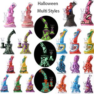 6 pouces uniques verre bangs narguilés yeux dents conduites d'eau pomme de douche perc poulpe huile dab plates-formes bécher bang 4 mm d'épaisseur mini cire plates-formes avec bol style Halloween